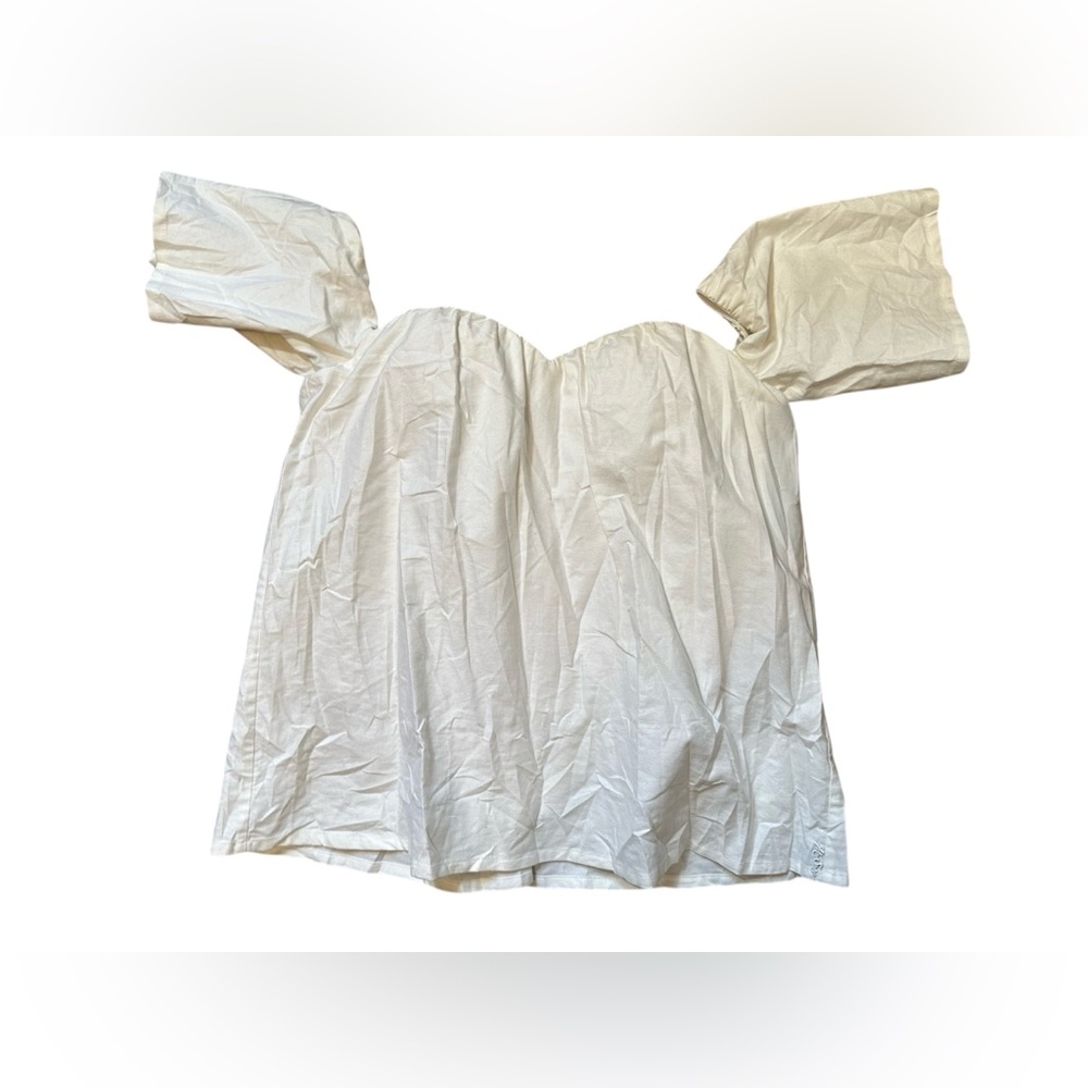 Miss Me Sweatheart Neck Puff‎ Sleeve Off Shoulder Ivory Short Sleeve Top Small
